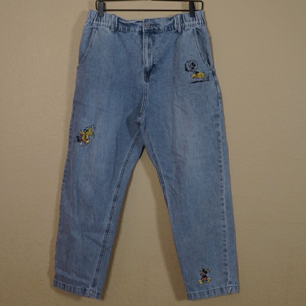 Disney  Unisex Our Universe Mickey Mouse Pluto Denim Jeans Lightwash 36" Waist L
